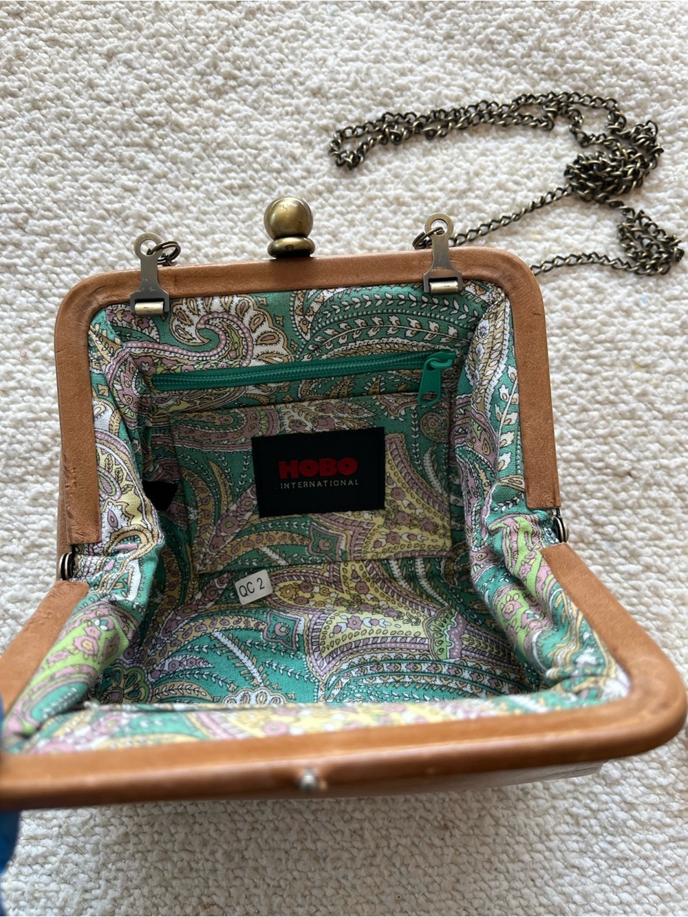 HOBO Brown Leather Kiss-Lock Clutch Coin Purse Optional Chain Cross Body Strap - Picture 4 of 12
